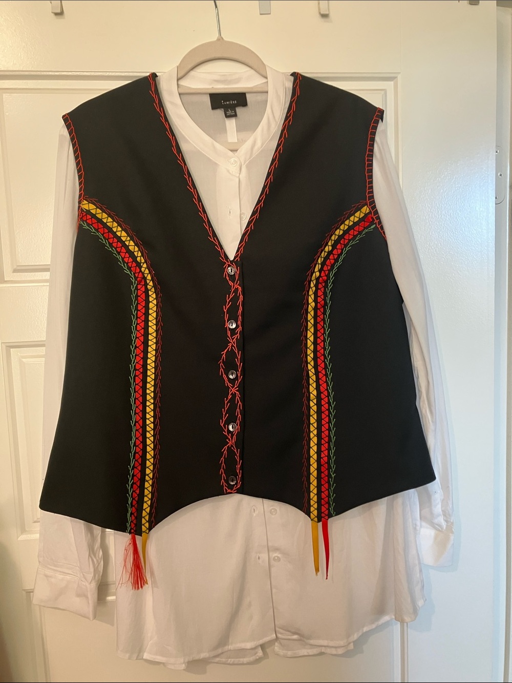 Lady Winn Teddi vintage Black Vest with Colorful Braided Trim 1970’s